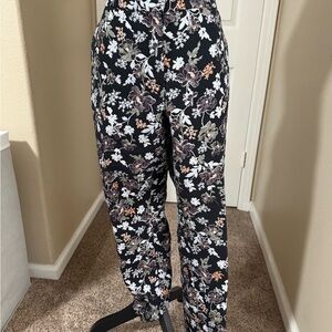 LOFT Black, grey and purple Straight Leg slacks with Floral Print